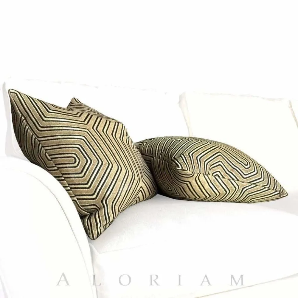 Theta Camel Gold Geometric Maze Chenille Pillow Cover