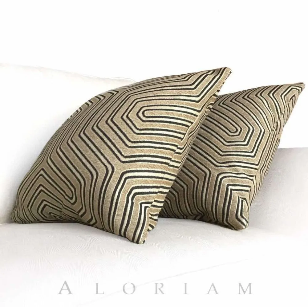 Theta Camel Gold Geometric Maze Chenille Pillow Cover