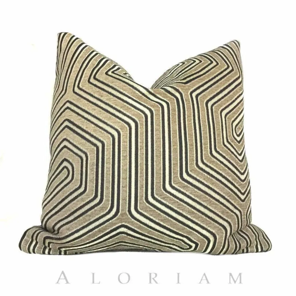 Theta Camel Gold Geometric Maze Chenille Pillow Cover