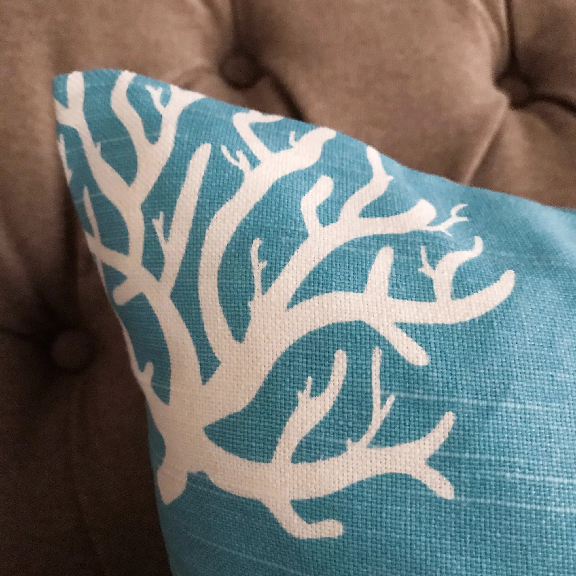 Turquoise Tropical Island Coral Print Lumbar Pillow Cover 15x26