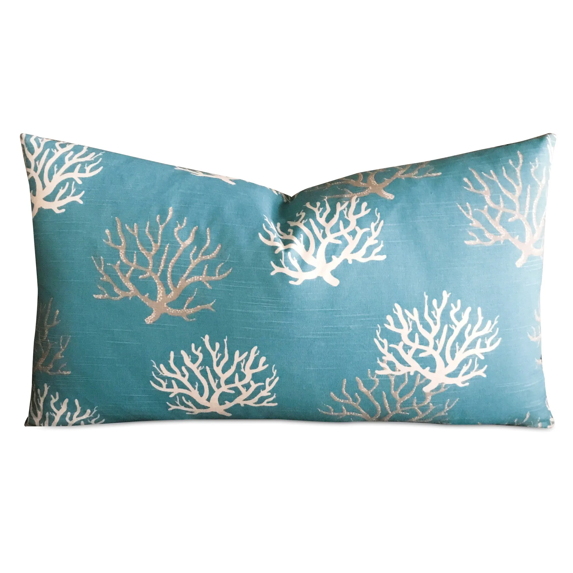 Turquoise Tropical Island Coral Print Lumbar Pillow Cover 15x26