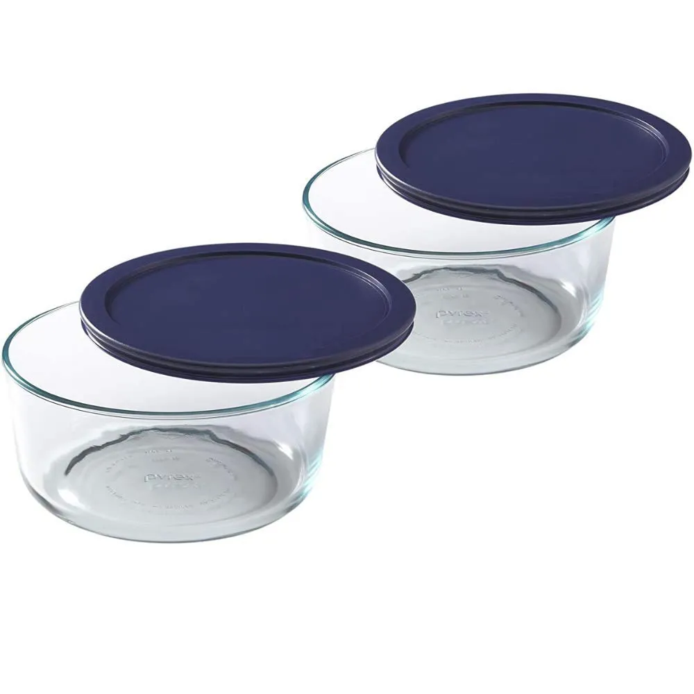 Universal Lids for Pyrex and Anchor Glass Containers (4-Cups, Blue-4 PACK