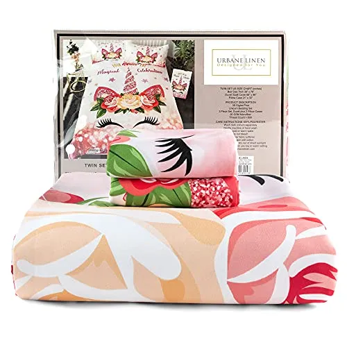 Urbane Linen Unicorn Bedding Set Girls Comforter and 2 Pillowcases