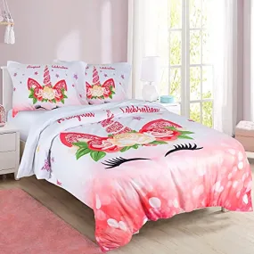 Urbane Linen Unicorn Bedding Set Girls Comforter and 2 Pillowcases