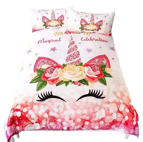 Urbane Linen Unicorn Bedding Set Girls Comforter and 2 Pillowcases