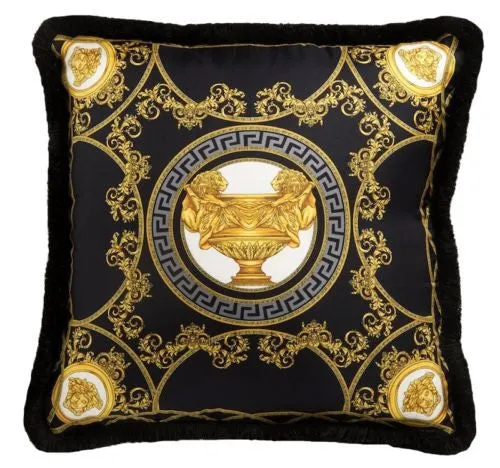 Versace Medusa Baroque Double Lion Pillow Black Gold 45cm x 45cm