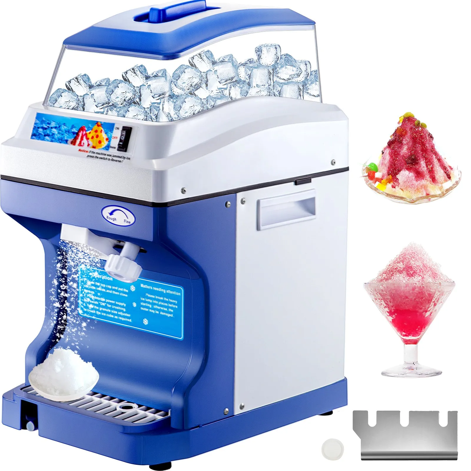 VEVOR 110V Commercial Ice Shaver Crusher 441LBS/H with 11LBS Hopper, 300W Tabletop Electric Snow Cone Maker 320 RPM Rotate Speed Perfect For Parties Events Snack Bar