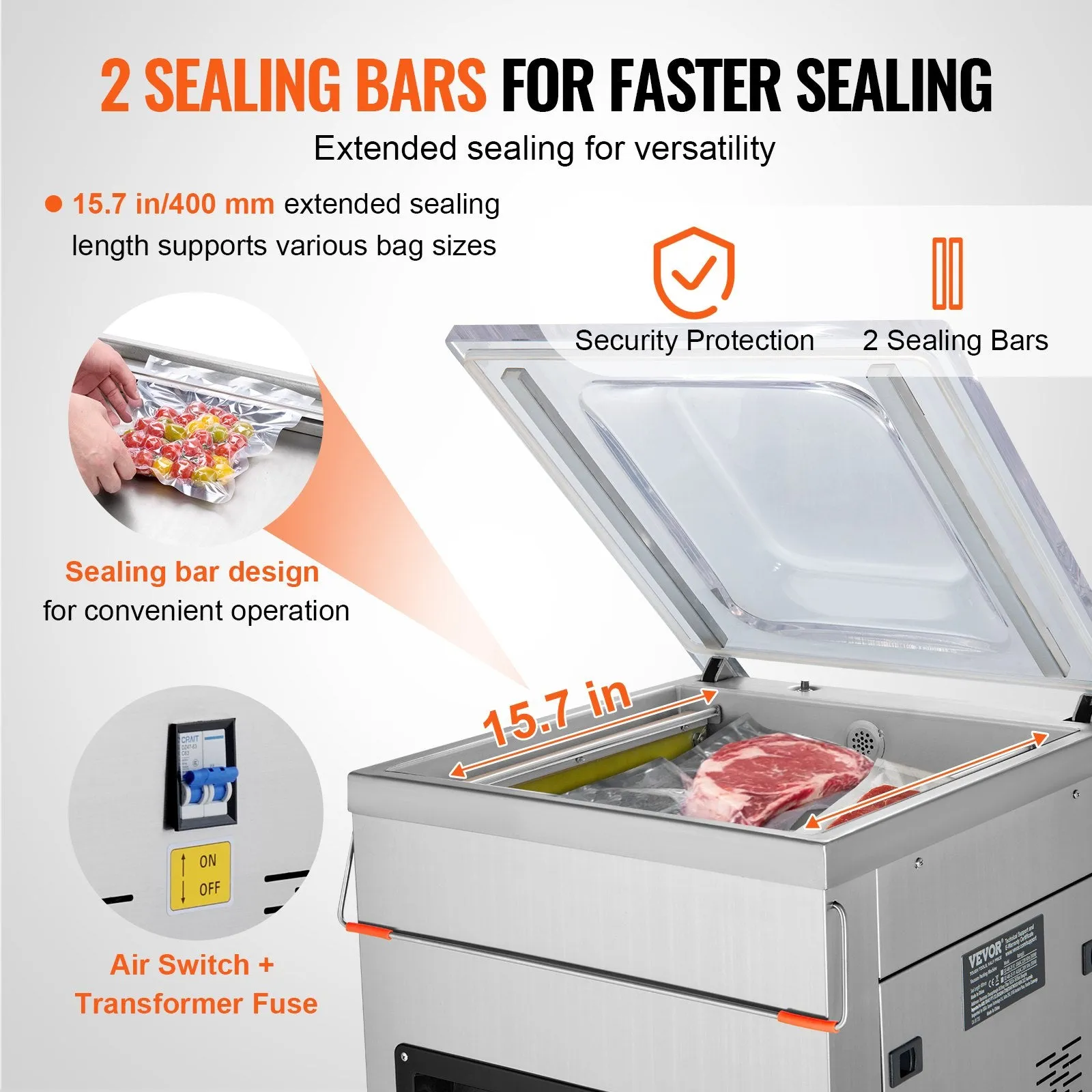 Vevor Chamber Vacuum Sealer 600W with 15.7" Sealing Length New