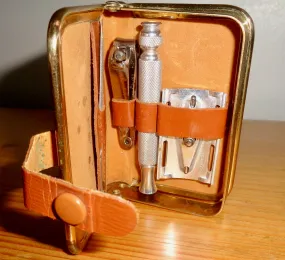 Vintage Mini Travel Grooming Kit Including A Stainless Steel Gillette Wet Razor