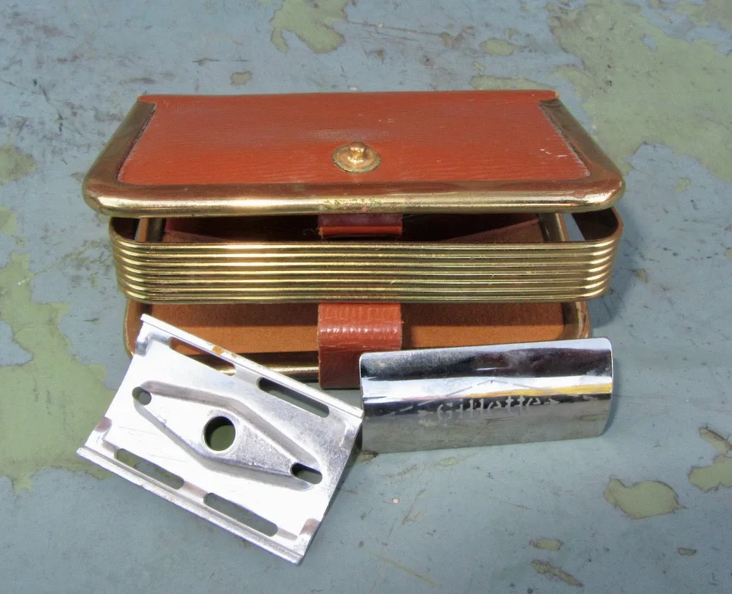 Vintage Mini Travel Grooming Kit Including A Stainless Steel Gillette Wet Razor