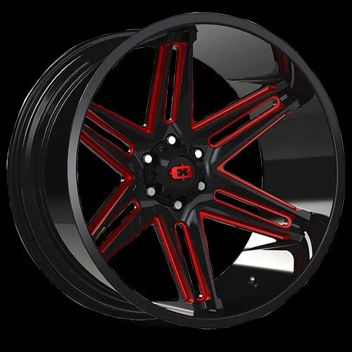 Vision Off-Road 363 Razor 24X12 8X180 -51mm Gloss Black Milled Spoke with Red