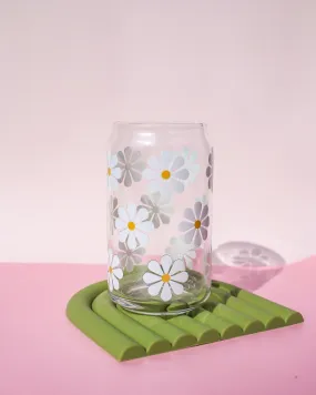 White Daisies Glass Cup