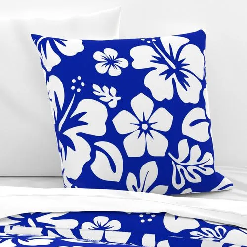 White Hawaiian Hibiscus Flowers on Royal Blue Euro Pillow Sham