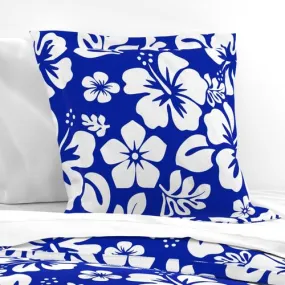 White Hawaiian Hibiscus Flowers on Royal Blue Euro Pillow Sham