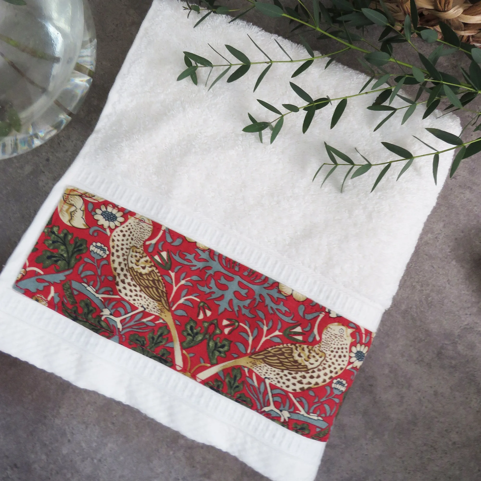 William Morris 'Strawberry Thief' Cotton Terry Towel - Red