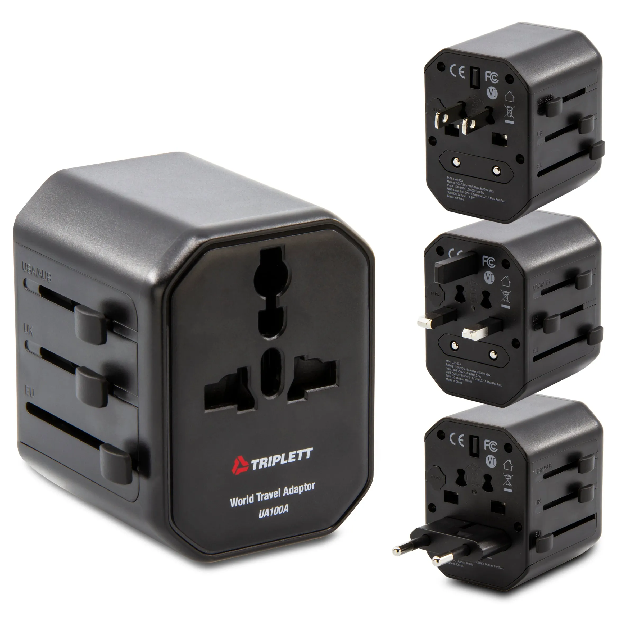 World Travel Adapter with USB-A and USB-C (10A, 2500W)  - (UA100A)