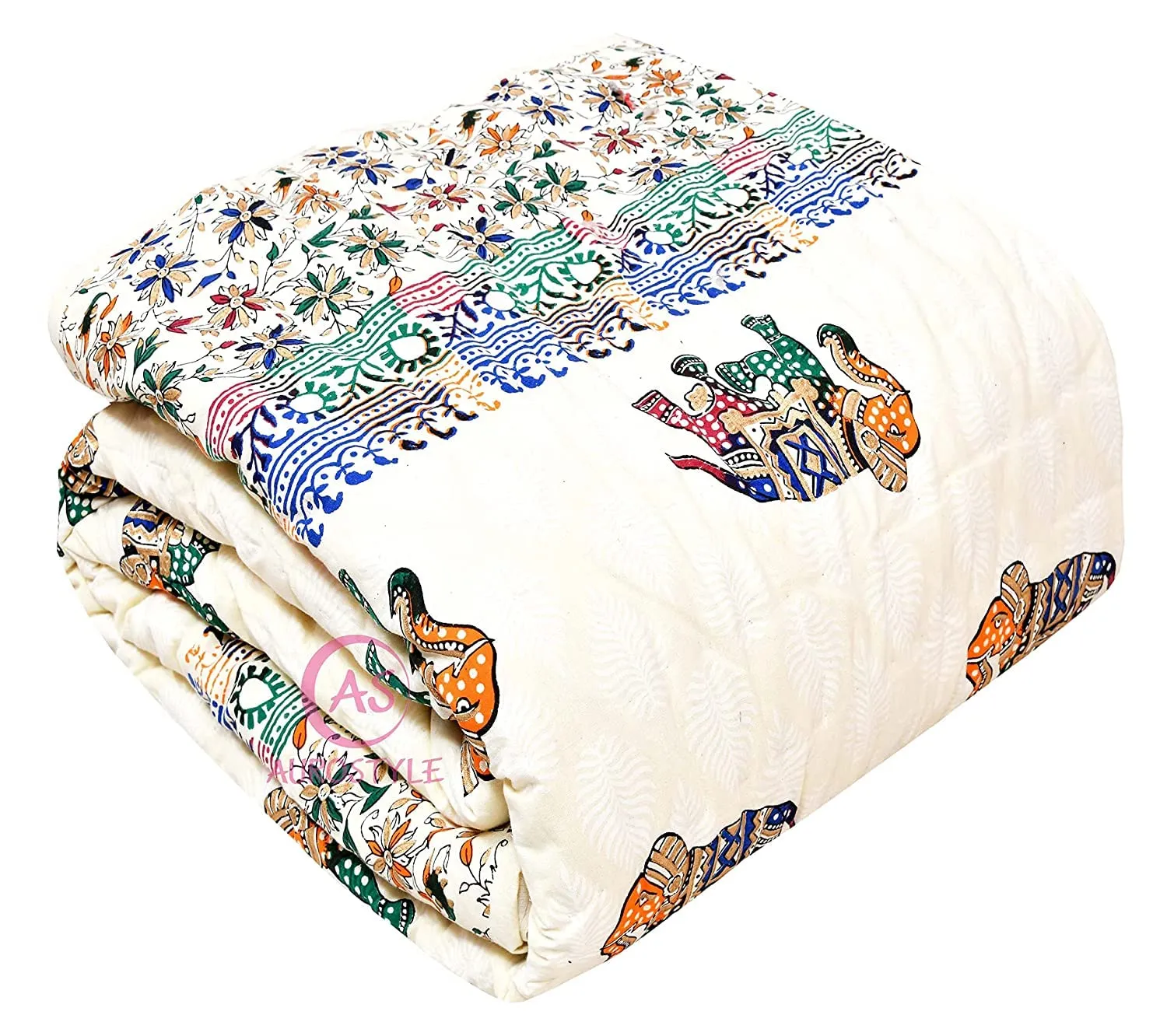 WORLDNEX 400 Tc Single Bed Jaipuri Razai Organic Pure Cotton Jaipuri Rajai Ac Quilt For All Season Soft Light Weight Rajasthani Cotton Quilt 60 X 90 Inch Pack of 1, Multicolor, Lightweight