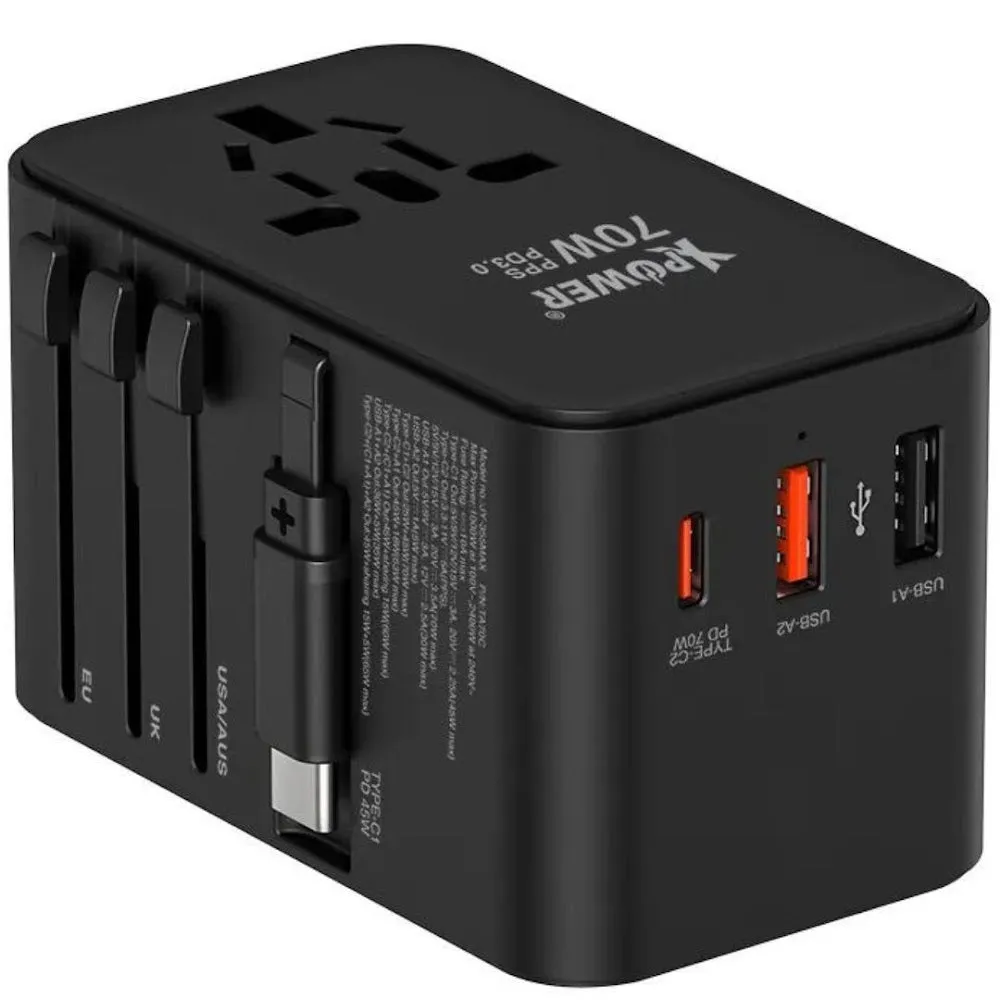 XPower TA70C Built-in Cable 70W PD PPS GaN Travel Adaptor