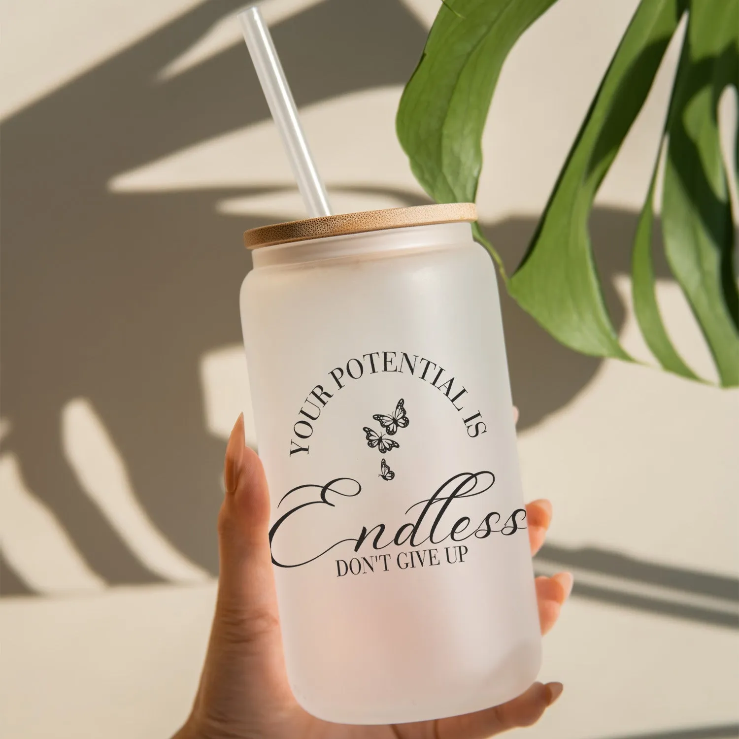 Your Potential Is Endless 16oz Iced Coffee Glass Cans Tumbler - Lid and Straw Included