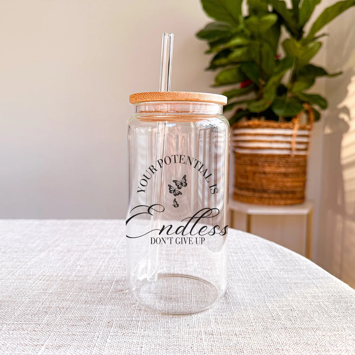 Your Potential Is Endless 16oz Iced Coffee Glass Cans Tumbler - Lid and Straw Included