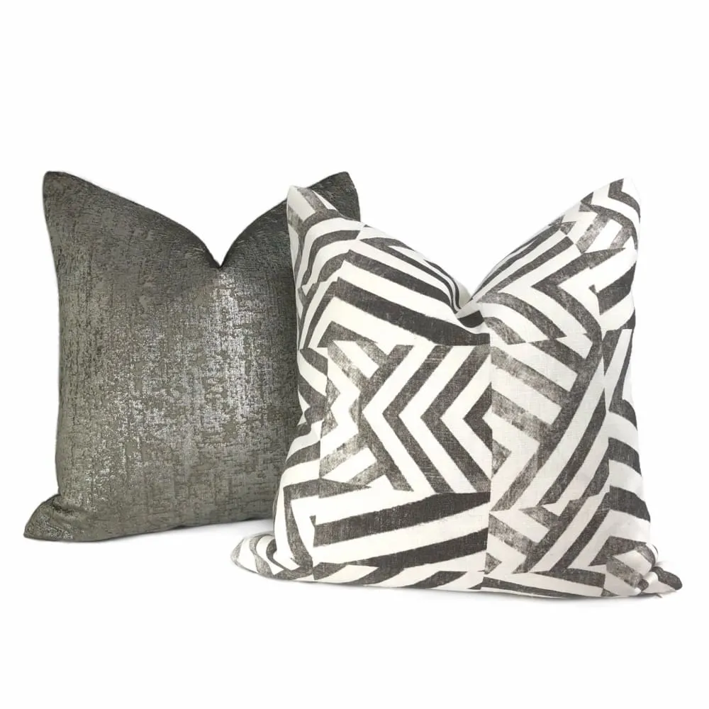 Zazie Luxe Metallic Pewter Gray Velvet Pillow Cover