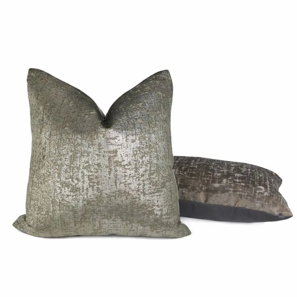 Zazie Luxe Metallic Pewter Gray Velvet Pillow Cover